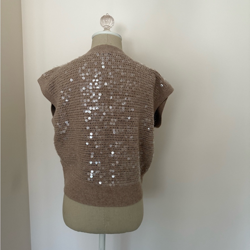 Sequin Embellished Tan Sweater Vest - Picture 2 of 3